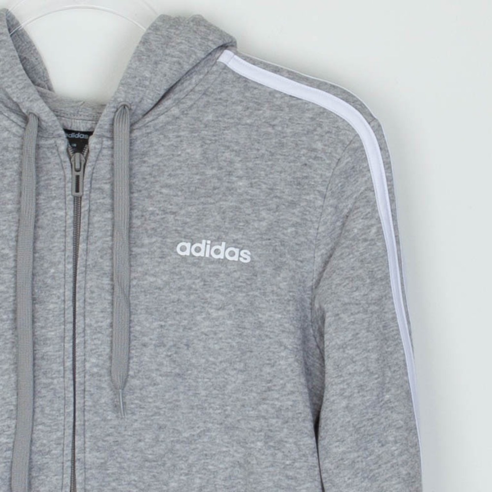 Adidas Womens Grey Full Zip Athletic Hoodie with White Stripes Size M Fleece Gym - Picture 2 of 9